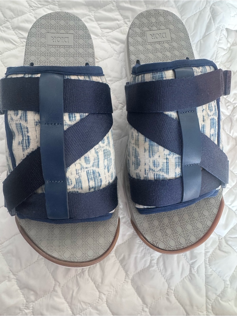 Dior Navy Blue Patterned Slide Sandals